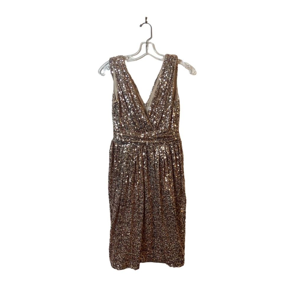 Badgley Mischka Women's Ball Gown Dress Sequin V Neck High Waist Gold Size 2